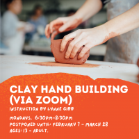 Clay Handbuilding (via Zoom) - Postponed until 2/7/22